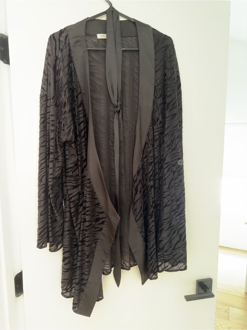 12th Tribe Black Sheer Textured Open-Front Blazer